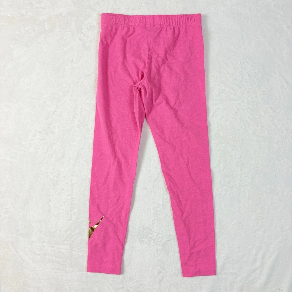 Nike‎ Girls Sz XL Pink Gold Metallic Logo Tight Fit Leggings DM2339-684
